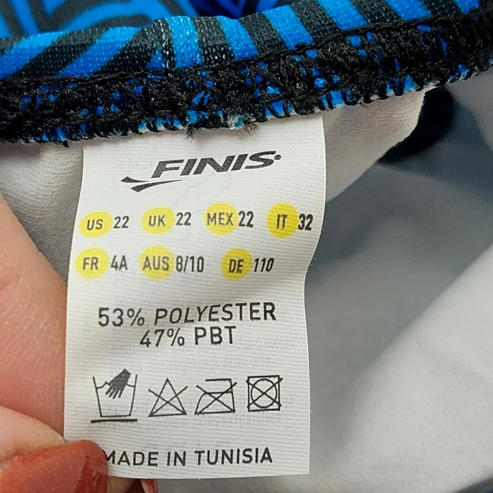 FINIS Training Swimwear Girls Size 22 Small Youth Blue Black Aquatuff Maze